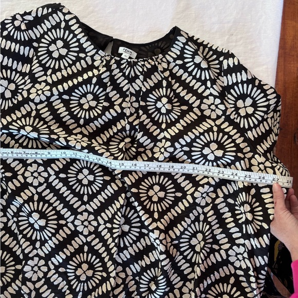 Penn by Pennington NWT Button Back Closure 3/4 Sleeve Blact /Tan Blouse - Picture 9 of 11